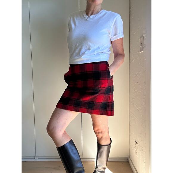 Uniqlo Buffalo  Plaid Mini Skirt Wool Blend Size 6 Pockets Fall Staple - Picture 5 of 6